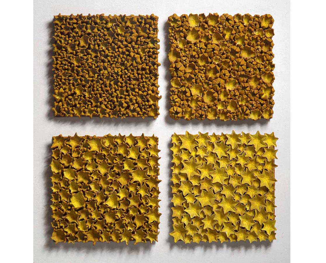 Time 1994, Works by Kazumasa Mizokami, above four bases, with the idea of time as the movement from buds to yellow petal flowers until they bloom and close