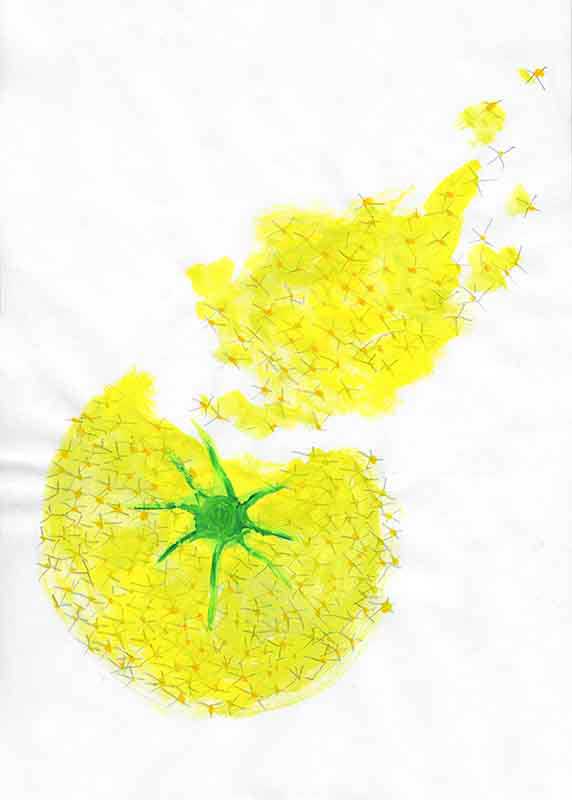 Changing time 2010, Drawing by Kazumasa Mizokami, Where yellow dandelions are destroyed by the wind