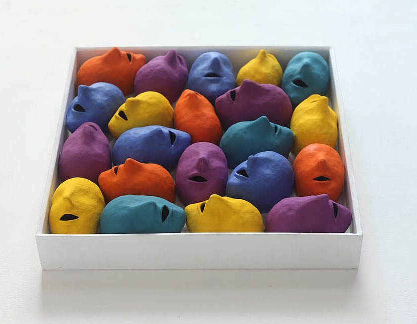 Kazumasa Mizokami's work The White Night 2007 30x30x7cm painted terracotta which participated in the Toys exhibition
